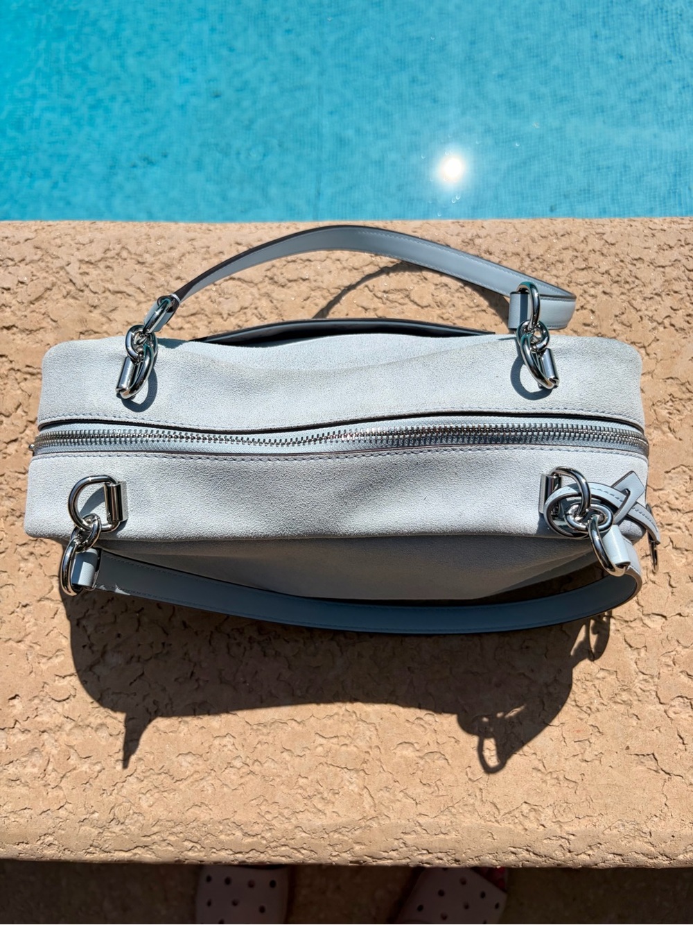 Michael Kors Cecily Medium Suede Shoulder Bag - Pale Ocean - Picture 8 of 12